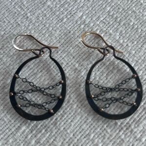 Drop earrings with chain detail; 14K with silver